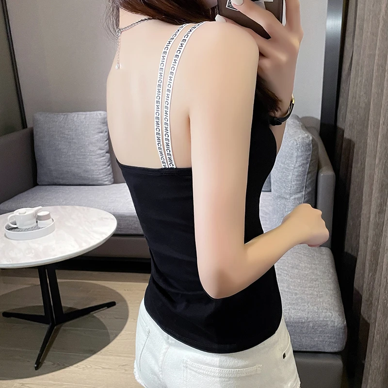 网红橙色吊带背心女外穿夏季新款时尚紧身内搭设计感小众打底上衣