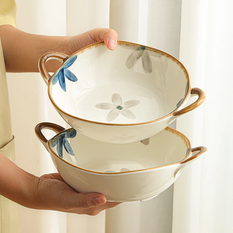 WUXIN双耳汤碗大号家用日式吃面碗10英寸大容量盛汤大碗陶瓷汤盆