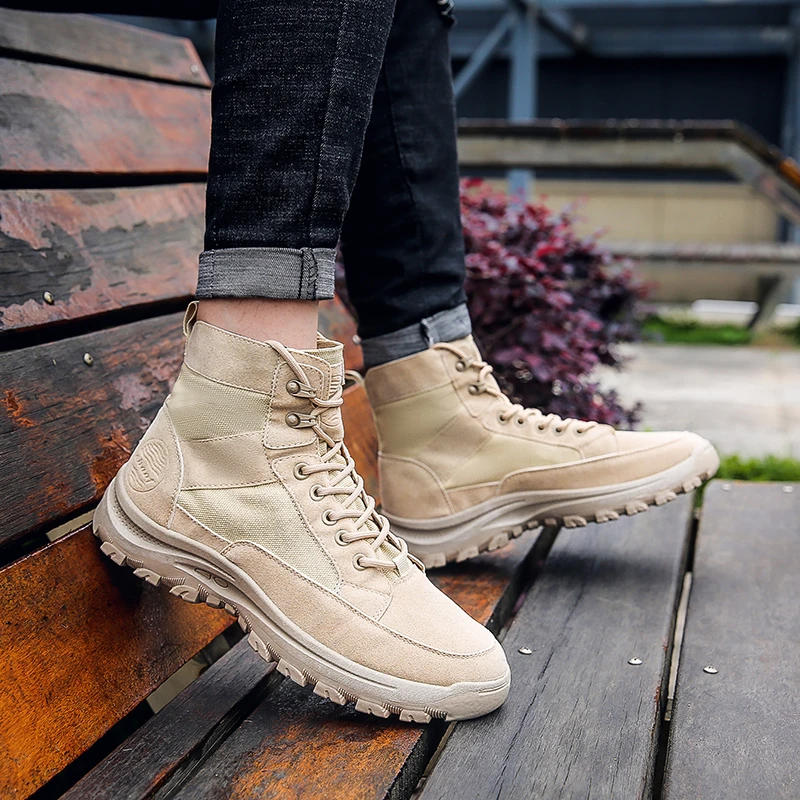 马丁靴男帆布鞋软底耐磨高帮鞋休闲百搭工装靴沙漠靴户外透气潮鞋