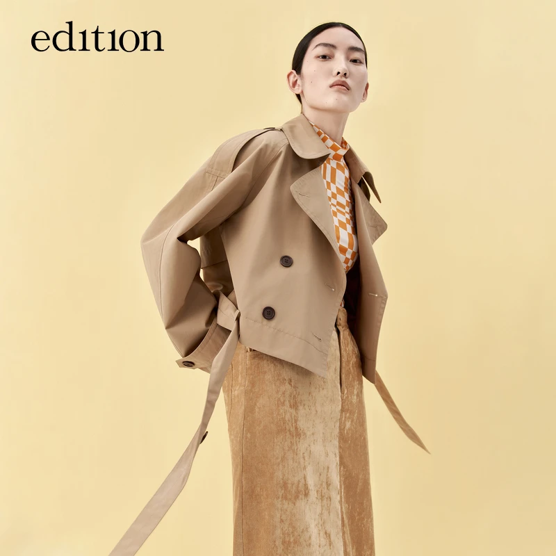 商场同款edition短款风衣外套秋款可拆腰带风感波粒#EBB3TRC002