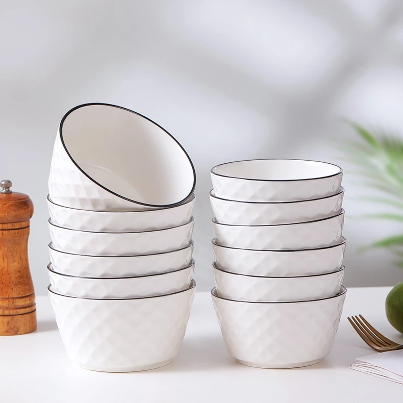 【4.5英寸玫瑰钻石碗10个】家用陶瓷碗米饭碗防烫家用吃饭碗纯色