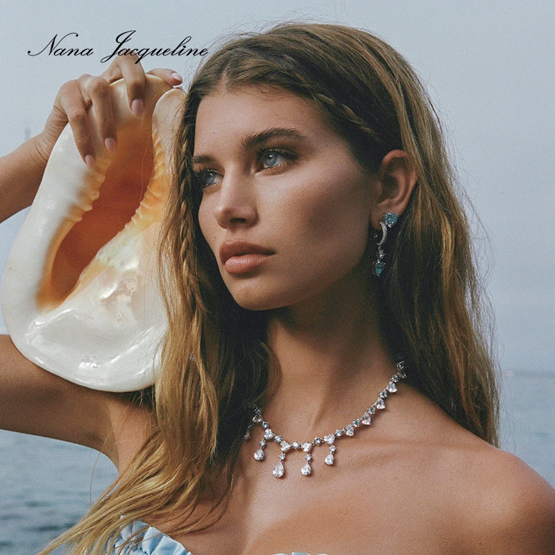 铜合金合成锆石项链 女士百搭彩色锆石爱心水滴锁骨链项链