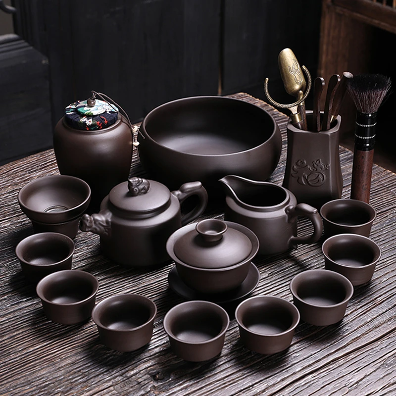 紫砂功夫茶具套装中式家用轻奢泡茶壶陶瓷客厅办公室送礼盒装整套