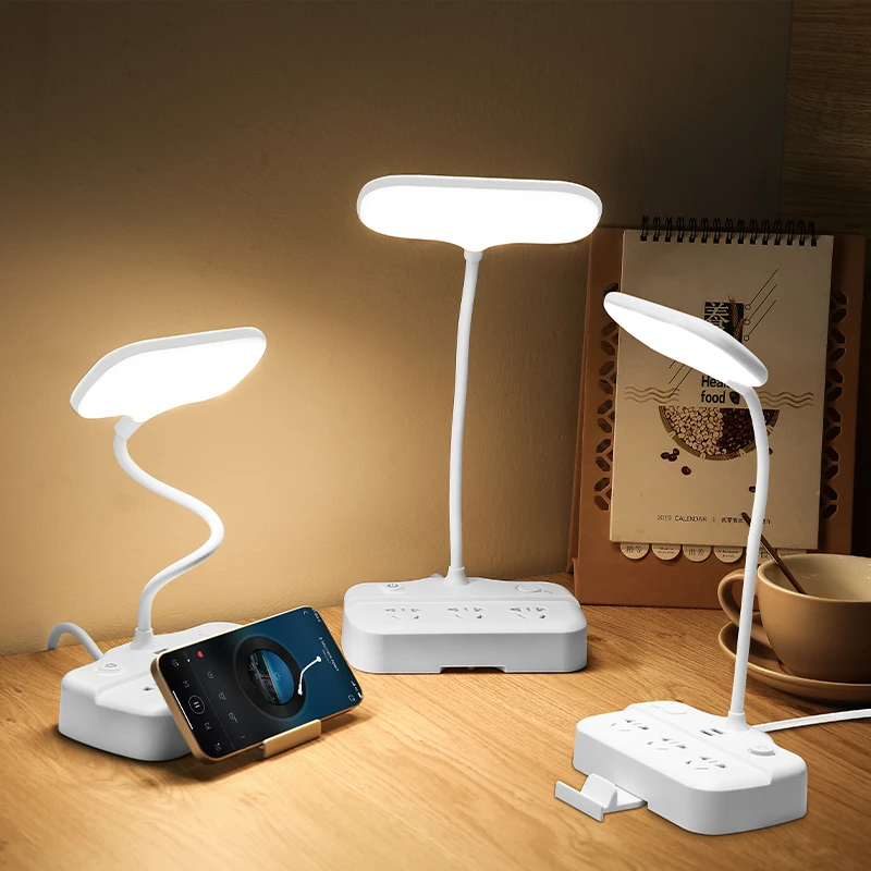 护眼插座台灯暖光阅读桌面床头灯带USB插排遥控卧室阅读学习台灯