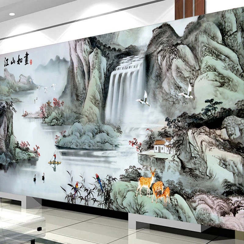 【真彩】大格新款江山如画十字绣大格满绣有勾边48色182X83cm