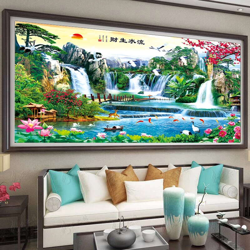 【真彩】2023新款十字绣流水生财聚宝盆67色满绣有勾边236x98cm
