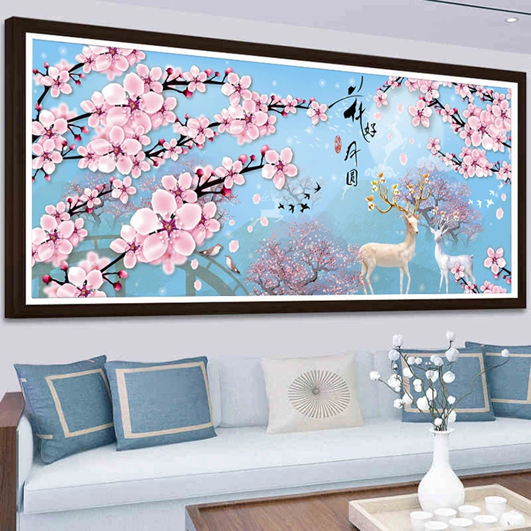 【真彩】大格新款十字绣花好月圆发财鹿60色满绣有勾边236x101cm