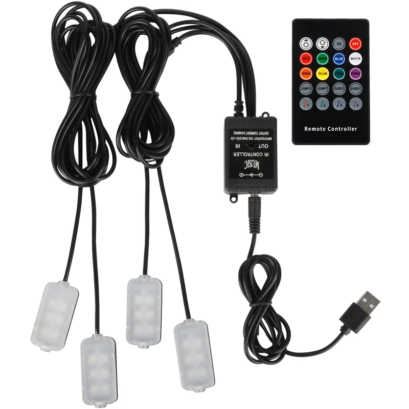 汽车氛围灯车载脚窝灯改装内饰七彩脚底气氛音乐声控节奏灯免接线