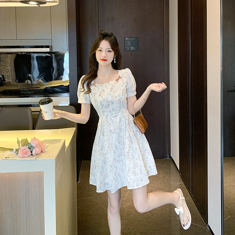 夏季矮个子150cm显高145小个子女装155短款小清新收腰碎花连衣裙