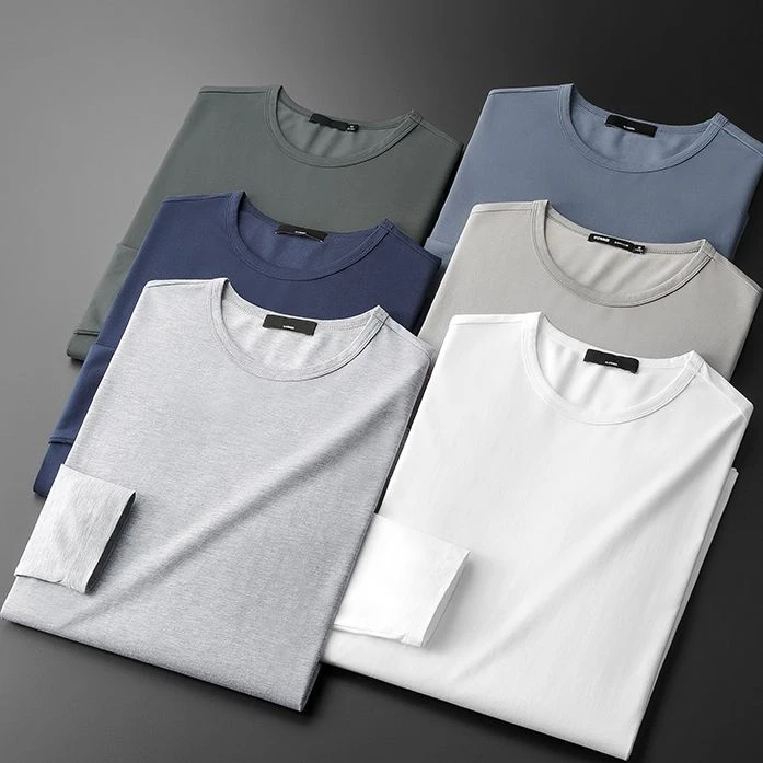 莫代尔圆领长袖T恤衫纯色上衣5001