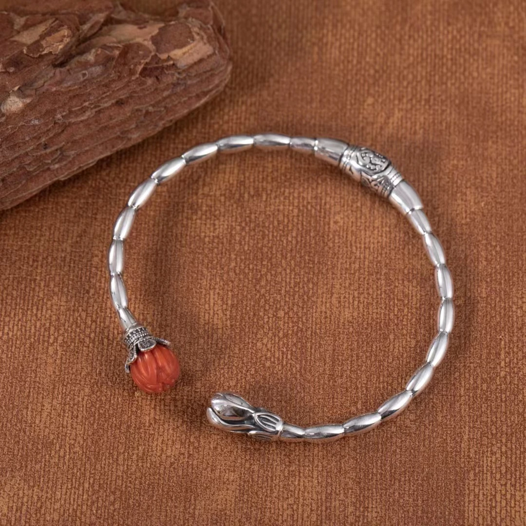 JIN GUI YIN/金贵银 足银手镯 足银做旧开口手镯DYSZ021