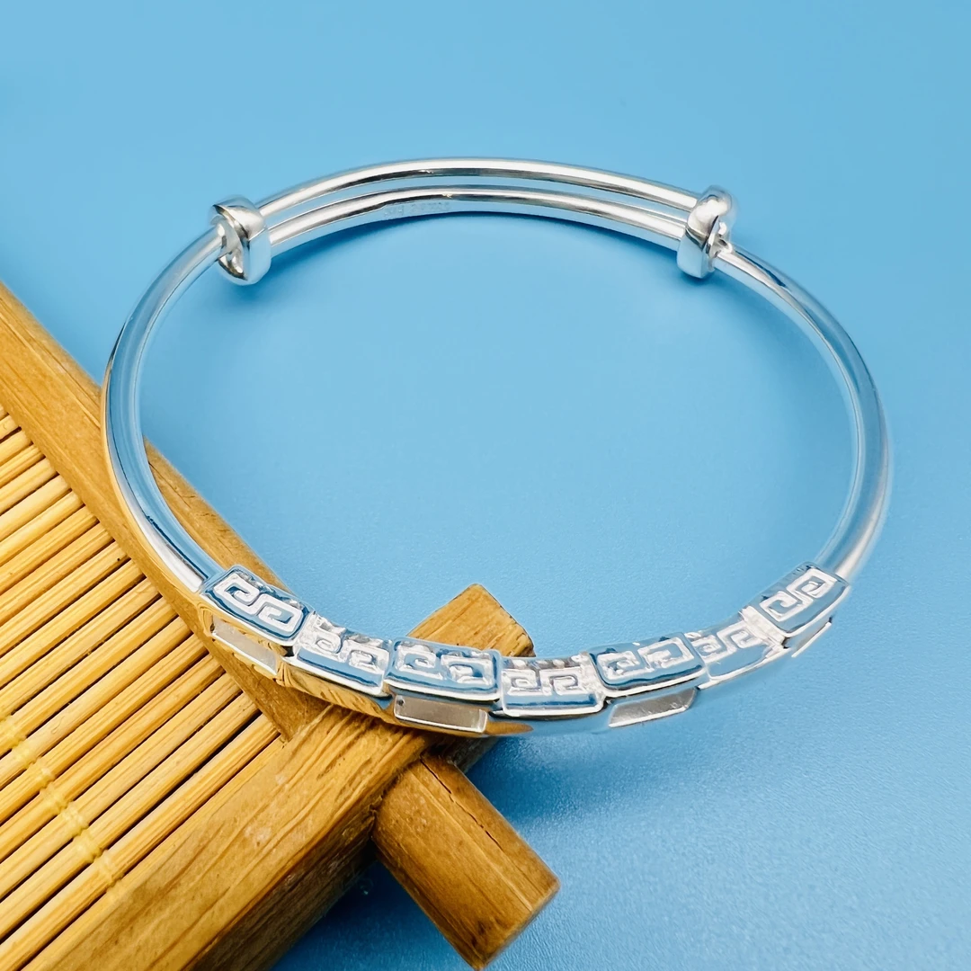 足银手镯 金贵银  足银999.9时尚镂空推拉手镯DYSZ004