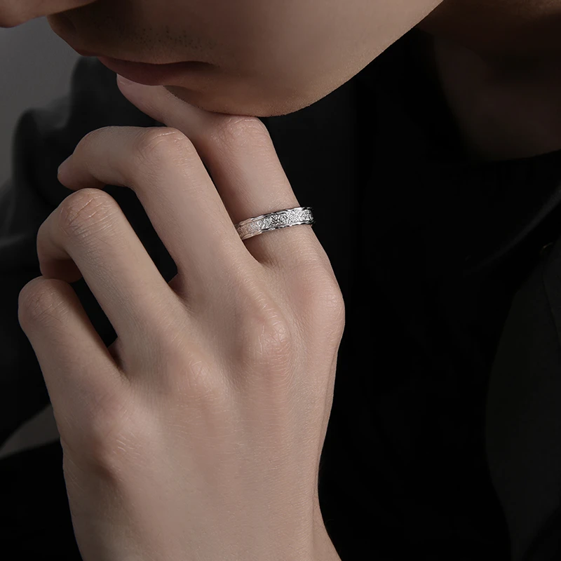 925银戒指 雾凇纹银戒指男潮高级感单身食指戒潮个性小众