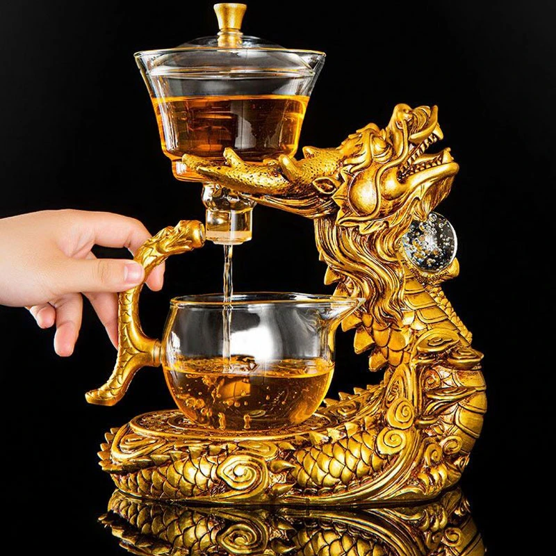 全自动耐热懒人玻璃茶具创意茶盘套装家用透明复古功夫泡茶器茶壶