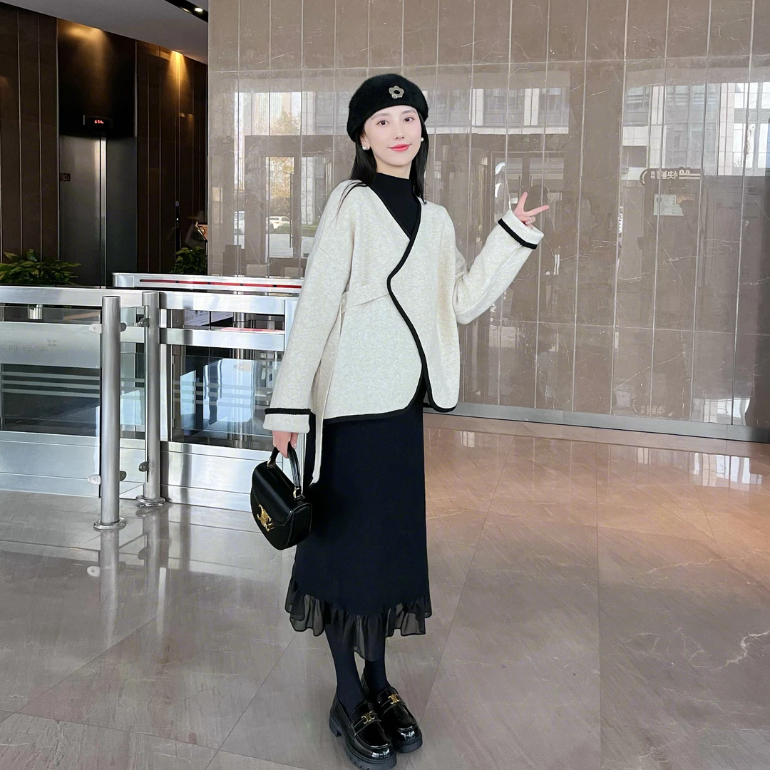 现货/AROOM孕妇装秋冬针织开衫女宽松长袖外套孕期上衣U23-36
