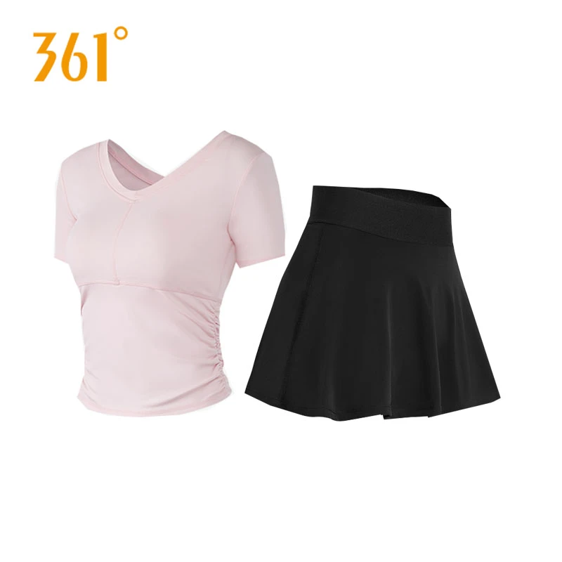 361°瑜伽服女夏晨跑步运动套装健身V领短袖遮臀裙休闲高端款外穿