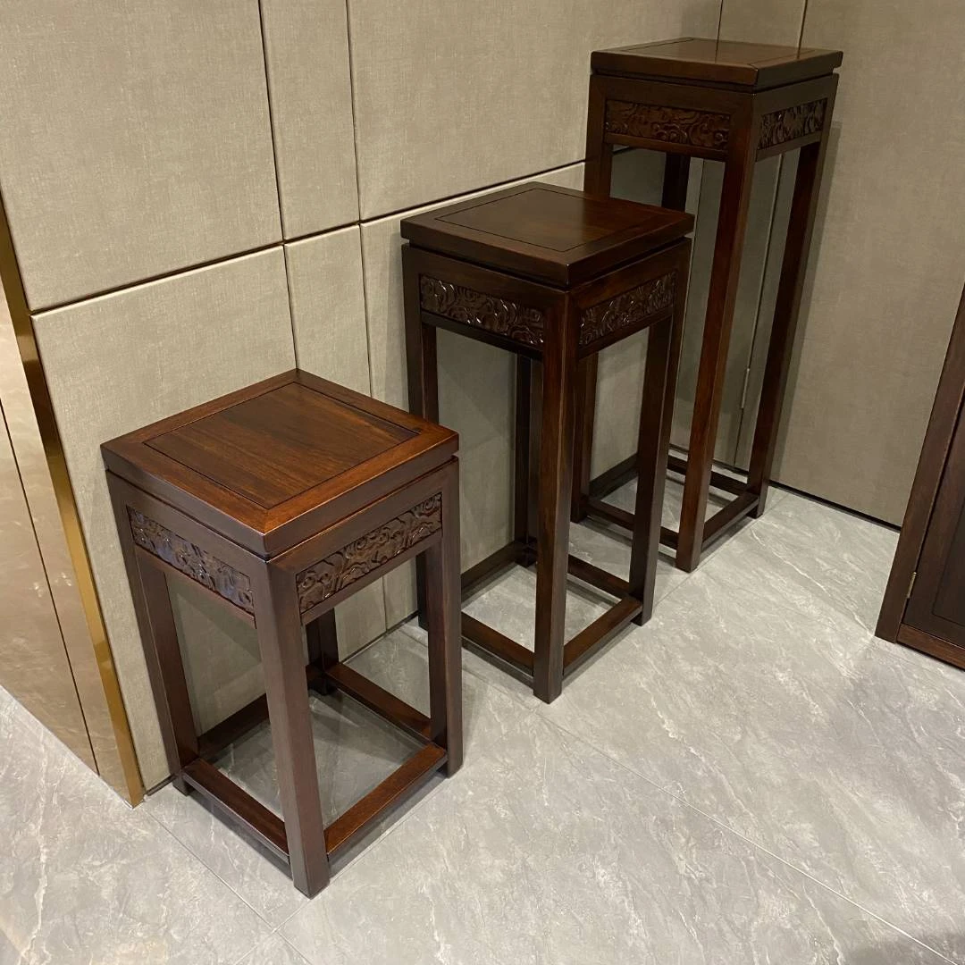 Y301#高端新中式乌金木全实木高花架中花架低花架置物架客厅摆件