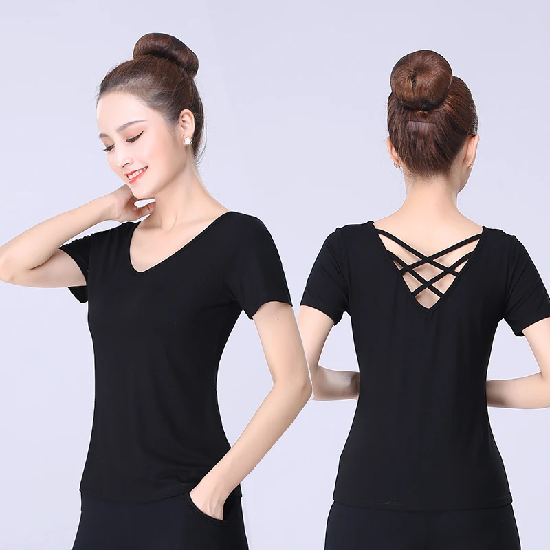 新款广场舞服装短袖上衣夏季T恤莫代尔舞蹈服瑜伽拉丁舞练习服