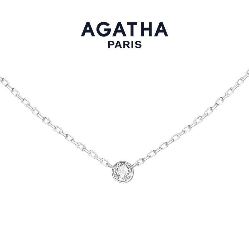 AGATHA 坠链均925银合成锆石 秋冬雅丹风金银色豆豆银项链单钻D