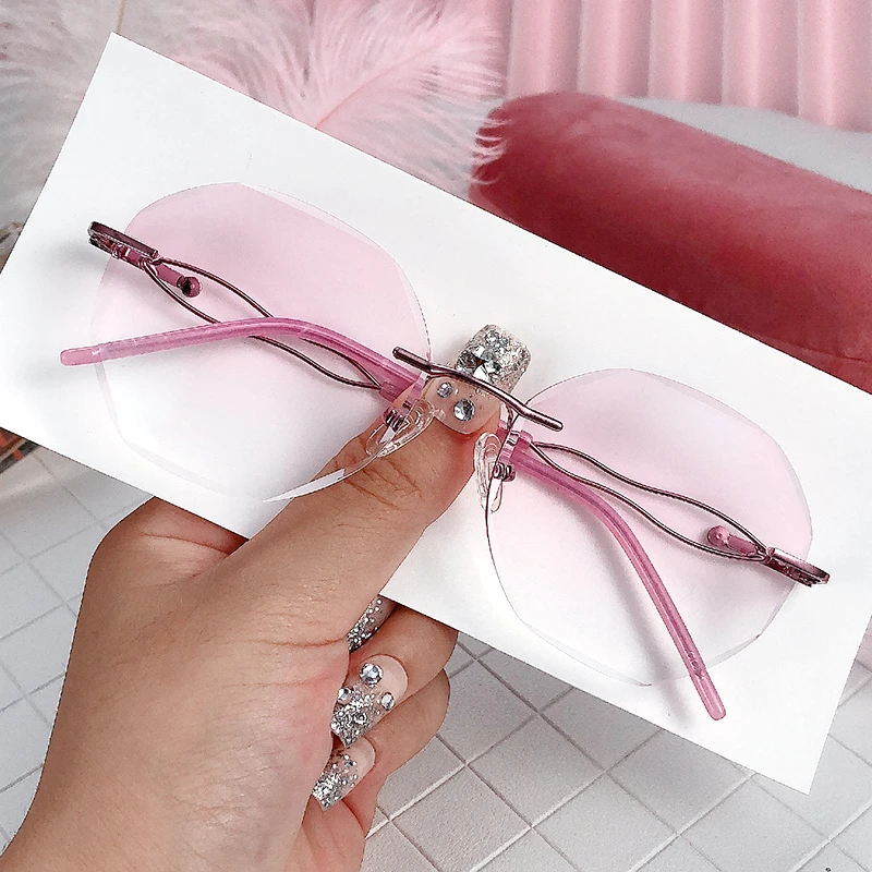 无框近视眼镜女潮配有度数眼镜框大脸显瘦素颜防蓝光变色成品眼睛