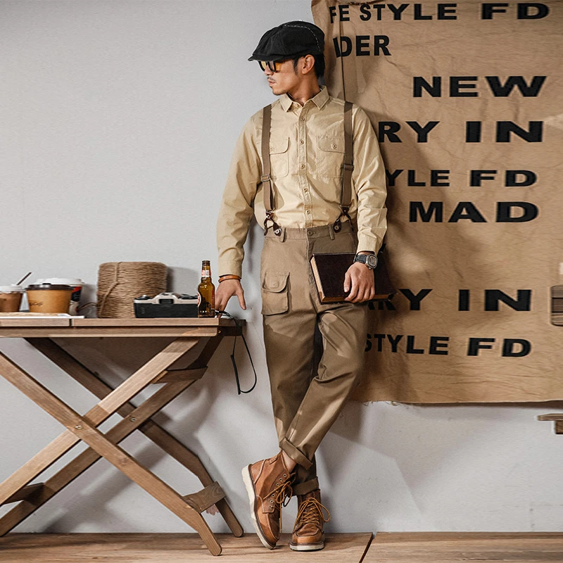 工装背带裤男春秋新款美式宽松休闲连体裤雅痞英伦风男士吊带长裤