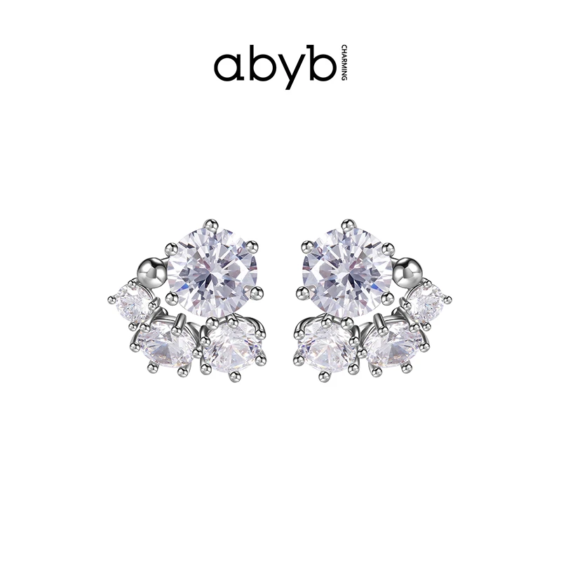 ABYBCHARMING 铜合金合成锆石耳饰 烟花耳钉时尚白色气质轻奢设计