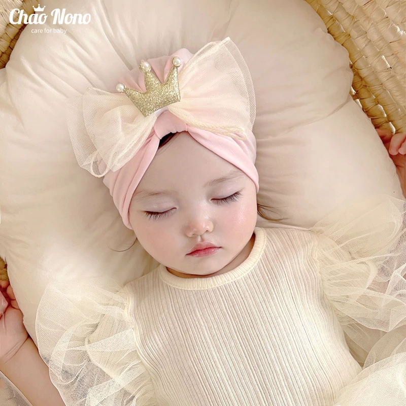 春夏季新款新生儿胎帽韩版蝴蝶结皇冠小公主印度帽女宝宝婴儿帽子