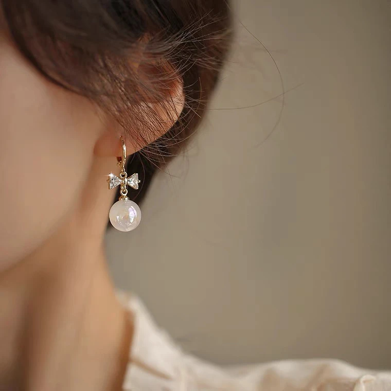 铜合金仿珍珠耳饰 精致 人鱼姬 轻奢 韩式 气质 银针耳环 E-6