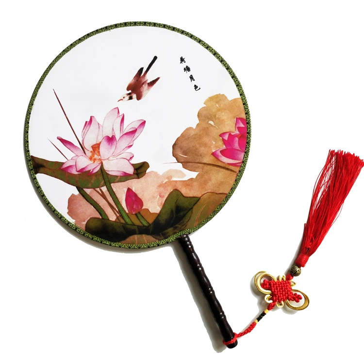古风团扇圆形绢布古典舞扇子牡丹桃花蜻蜓荷花跳舞道具怀旧复古