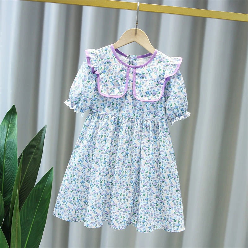 女童海军领碎花连衣裙2025新款夏季洋气儿童薄款裙子宝宝公主裙潮