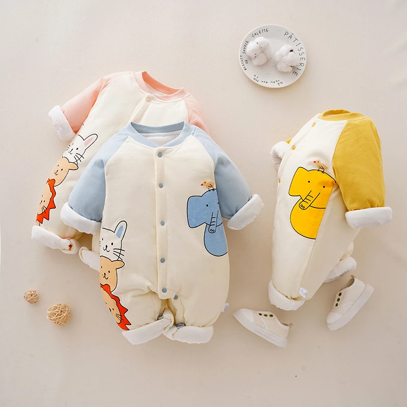 婴儿连体衣秋冬保暖棉服夹棉新生儿衣服爬服男女宝宝哈衣无骨爬服