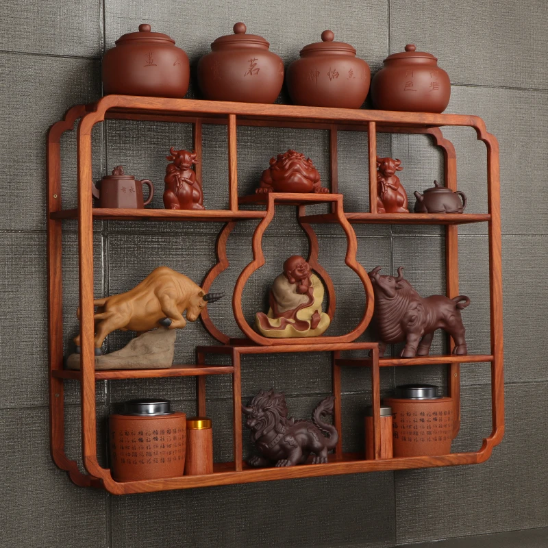 博古架茶壶架子壁挂墙上茶具架古董小摆件展示架实木多宝阁置物架