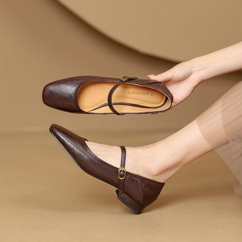 33-40码|2cm低跟|黑/棕|陈摸鱼方头浅口粗跟单鞋女复古玛丽珍鞋
