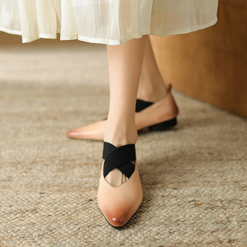 34-39码|5cm中跟|黑/棕/杏|陈摸鱼尖头浅口交叉松紧带复古单鞋女
