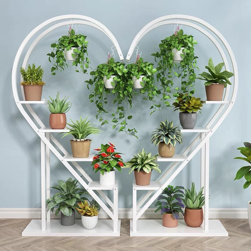 【丫丫】垂吊心型花架花架铁艺多层带轮落地式加大加高心形花架