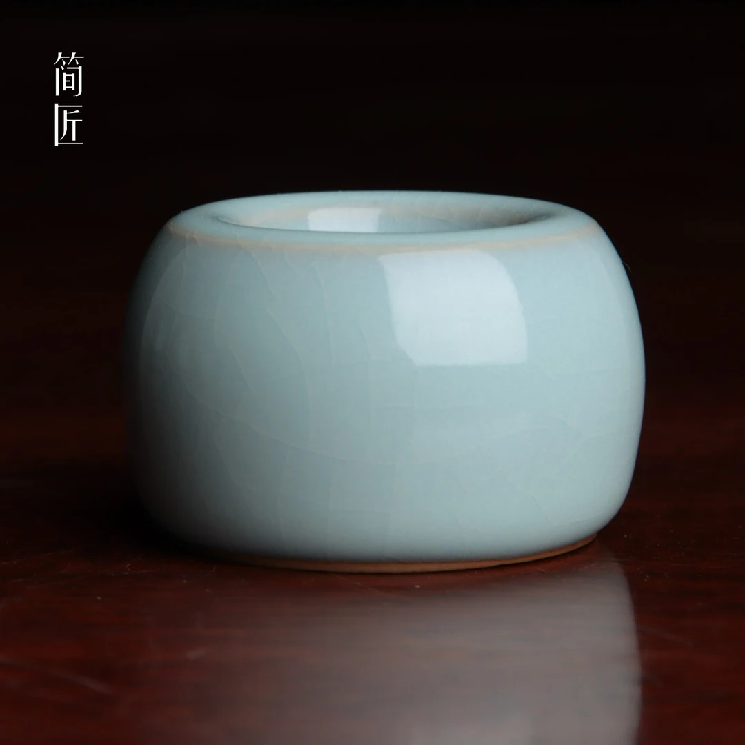 简匠 高端汝窑纯手工扳指盖置 天青开片可养
