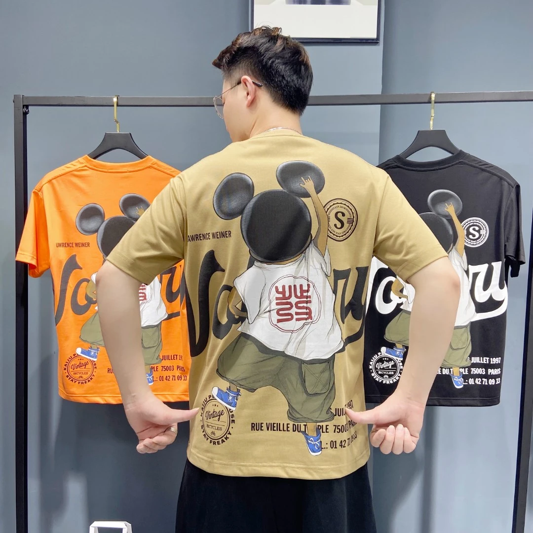 【探潮67396】2022春夏新款国潮大耳鼠卡通动漫圆领短袖男女同款