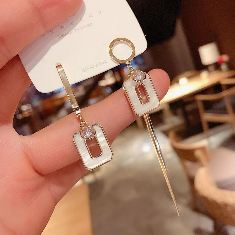 YOUER/柚耳 铜合金耳饰 黑色几何不对称2022年新款潮气质613#614#
