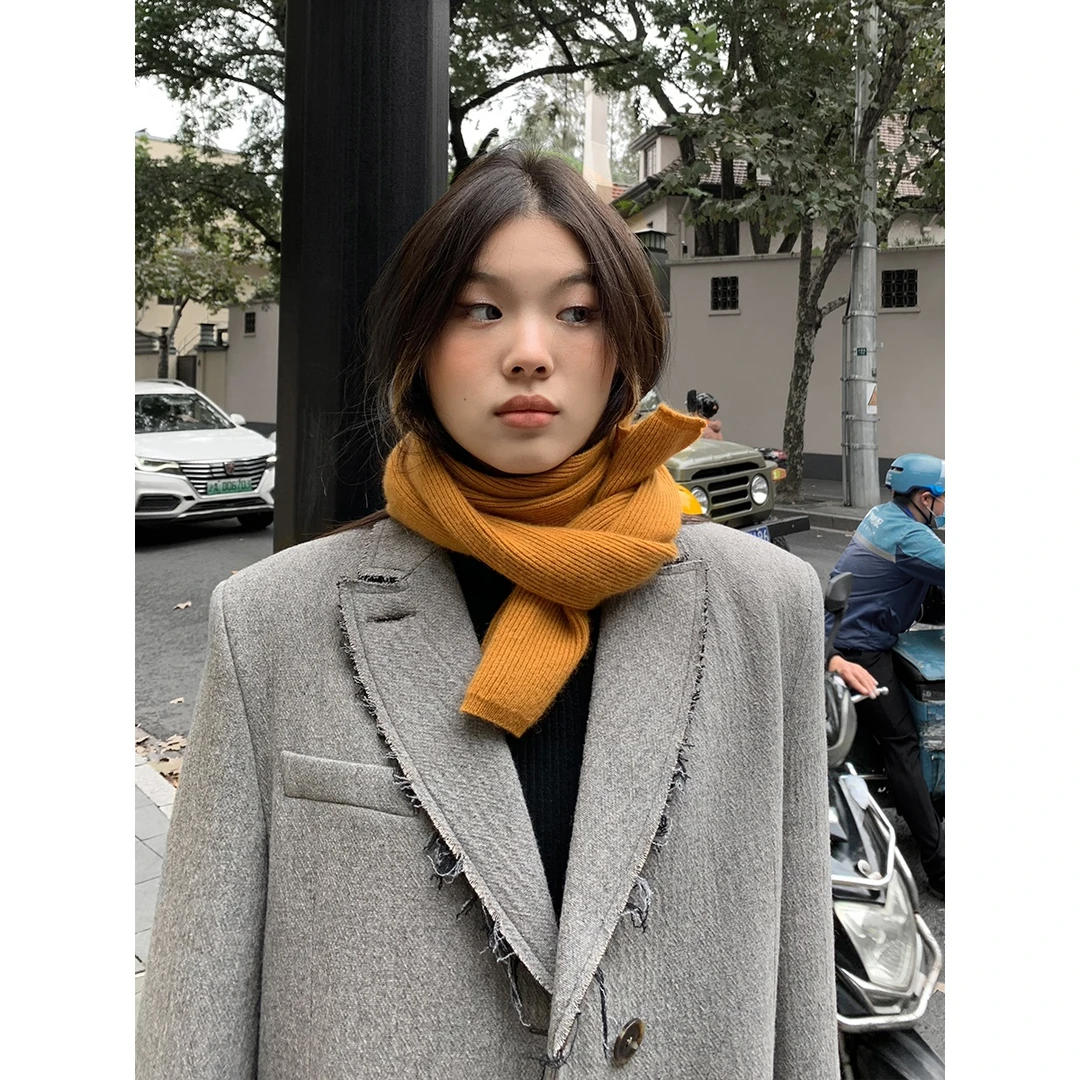 洛边  原创小众设计师款肌理毛呢复古西装春季新款垫肩西服外套女