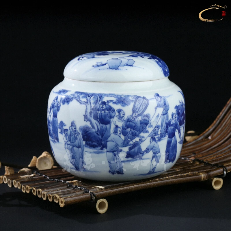 贵和祥景德镇青花人物陶瓷山水茶叶罐纯手工茶罐手绘茶具储茶罐子