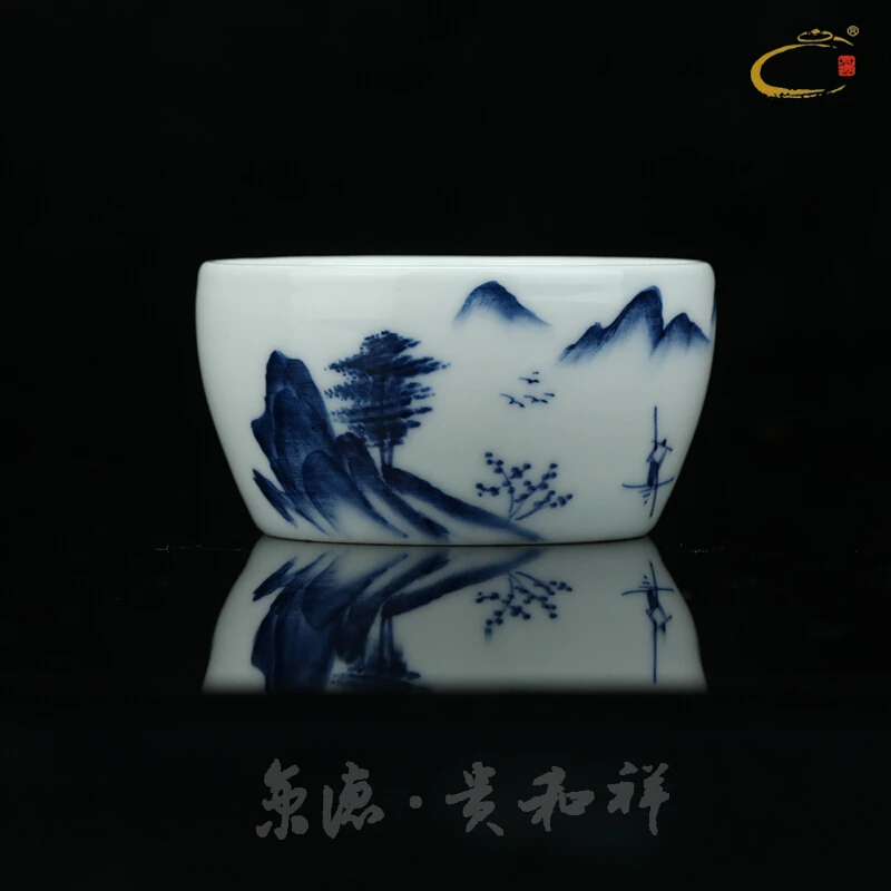 京德茶器 贵和祥茶具人气 青花竹鸟缸 单杯 个人 景德镇手绘茶杯