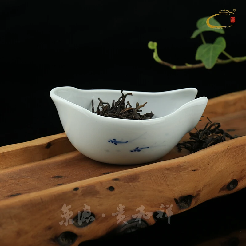 京德贵和祥人气青花瓷手绘茶荷白釉陶瓷功夫茶具赏茶器鱼趣配件