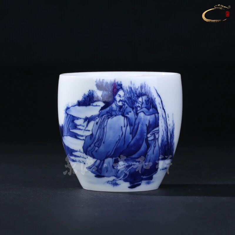 景德镇贵和祥专柜手绘功夫茶具青花微服度关主人单杯纯手工品茗杯