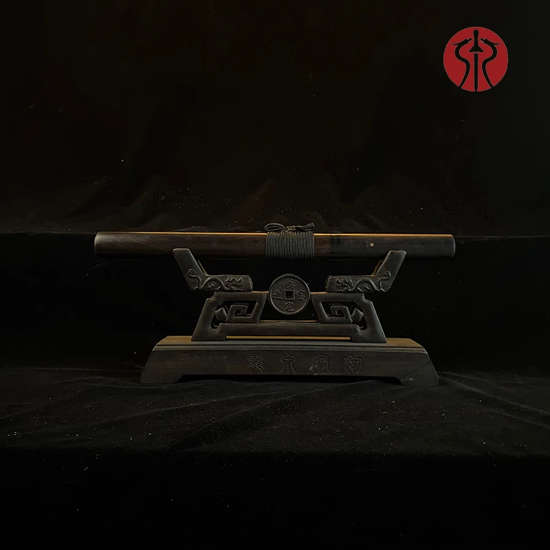 龙泉宝剑厂【小虎澈烧刃】黑檀木花纹钢烧刃黄铜装具未开