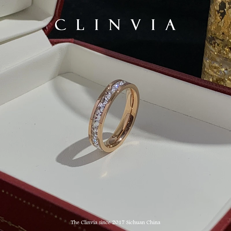 CLINVIA/克莉维娅 钛钢玻璃戒指 满天星女时尚个性轻奢小众指环