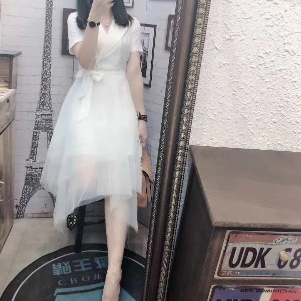 网纱蕾丝针织棉连衣裙小个子修身修身夏季