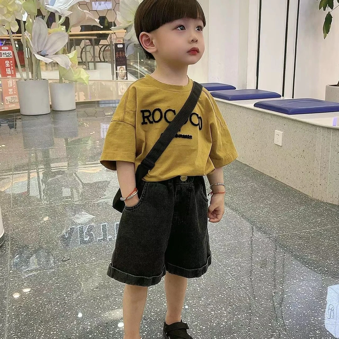 22306牛仔短裤夏季儿童韩版时尚百搭宽松洋气纯色裤子男童中大童