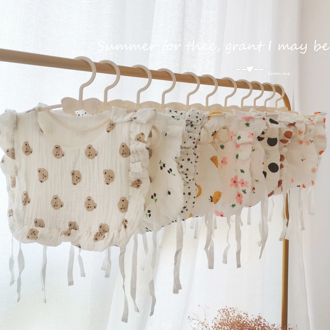 ins韩版秋上新婴儿围嘴宝宝棉质纱布印花口水巾女童甜美公主罩衫