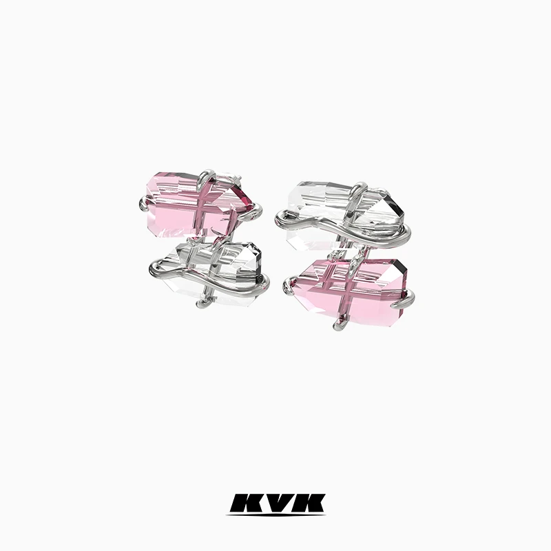 KVK 铜合金耳饰 【郭采洁同款】THE BLOSSOM桃花系列双拼接晶体耳钉