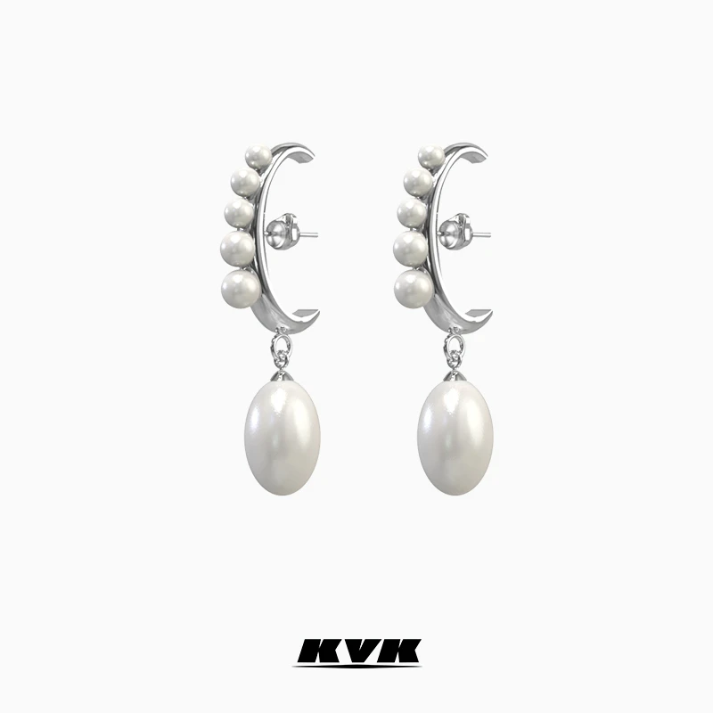 KVK 铜合金耳饰 【古力娜扎同款】云系列 C型珍珠耳坠高耳位耳环